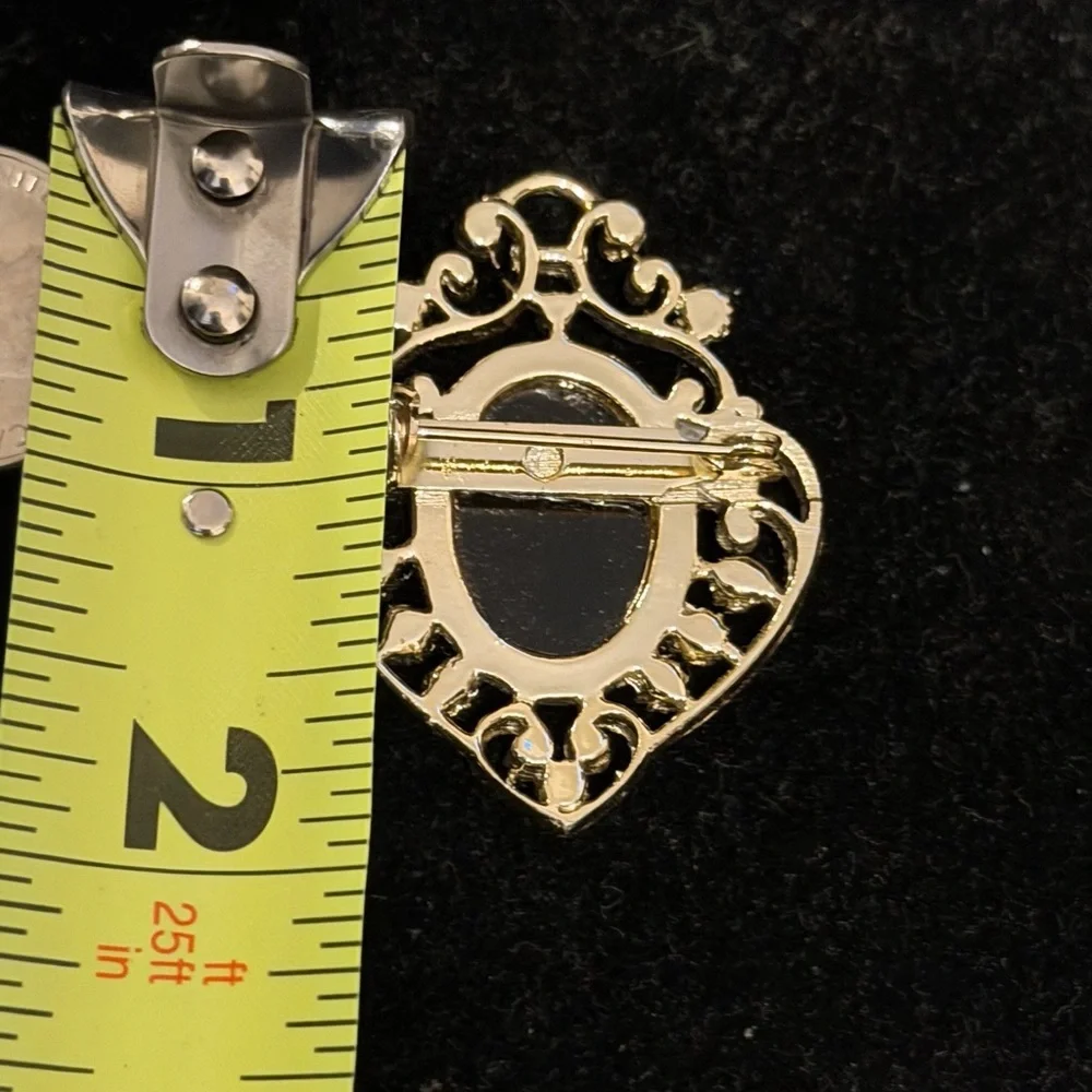 Gold-Tone Black Cameo Heart Pendant Necklace - Classic Women's Jewelry